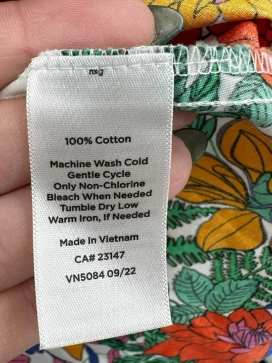 White Floral Border Button-Front Dress with Waist Tie - Picture 3 of 5